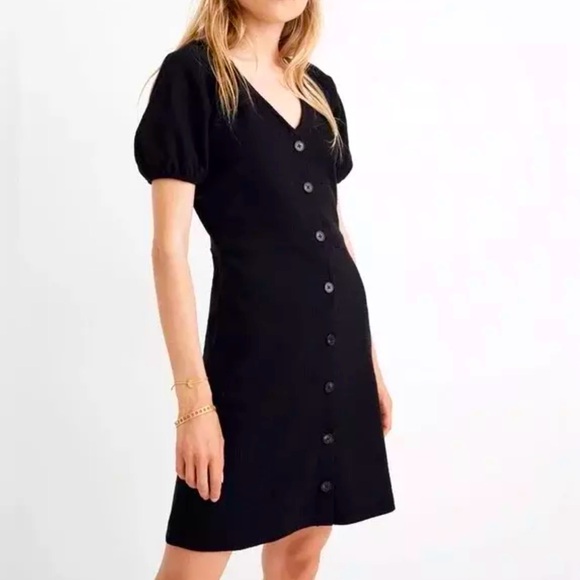 Madewell Dresses & Skirts - Texture and Thread Madewell xxs Black Button front short sleeve mini dress